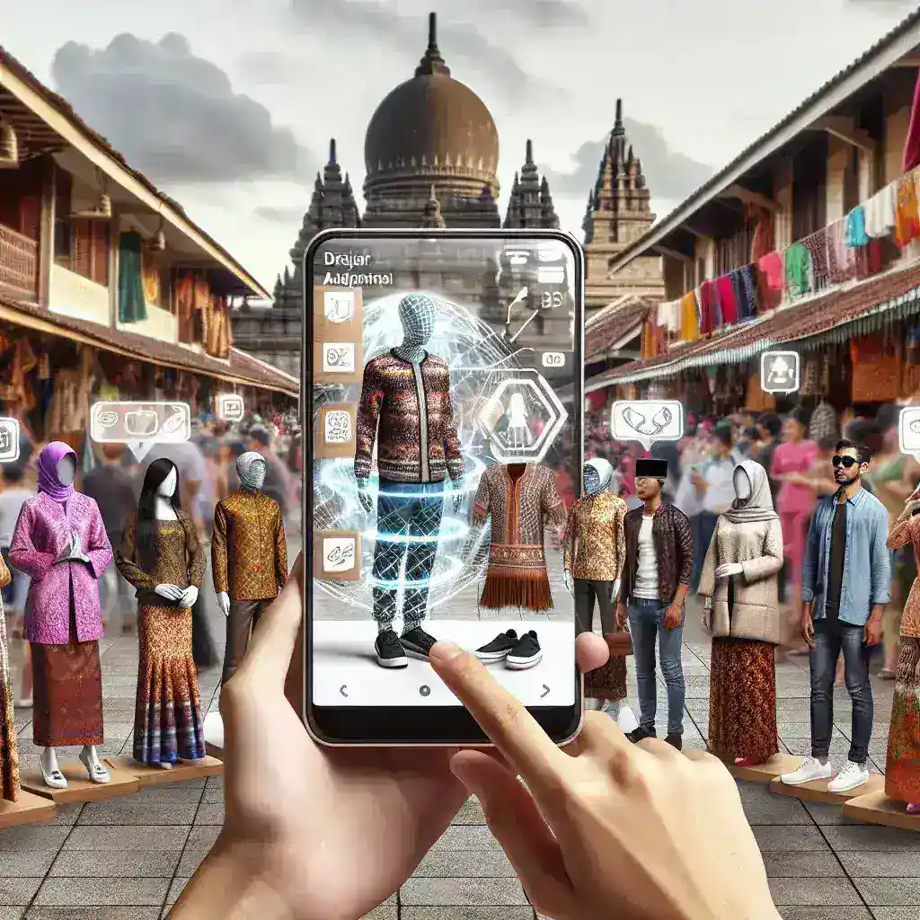 "Contoh iklan belanja berbasis AR di YouTube, menampilkan produk fashion terbaru di Indonesia dengan interaksi pengguna yang inovatif."